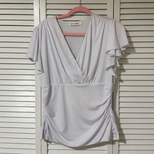 Grace Karin White V-Neck Ruffle Blouse